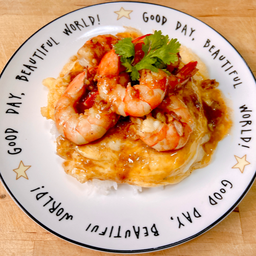 ข้าวไข่ข้น กุ้งกระเทียมพริกไทย