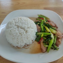 ผัดคะน้าหมู ราดข้าว