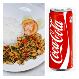 อร่อยซ่ากับโค้ก กะพราหมูสับราดข้าวพร้อมโค้ก