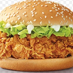 เบอร์เกอร์ไก่กรอบ 1ชิ้น ไก่คาระเกะ2ไม้ เฟรนฟราย1ชุด