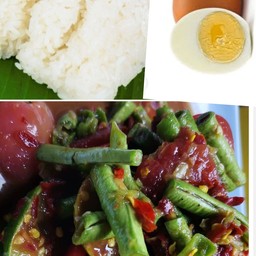ตำถั่ว ไข่ต้ม ข้าวเหนียว