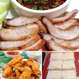 คอหมูย่าง ปีกไก่ทอด ข้าว