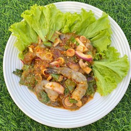 ยำกุ้งแช่น้ำปลา เนื้อกุ้งหวานกรุ๊บ