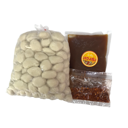 ลูกชิ้นหมูทองสุข+น้ำจิ้ม+พริก