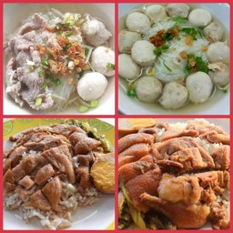 ก๋วยเตี๋ยว ตือลูกชิ้นน้ำใส และขาหมู