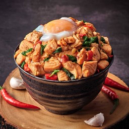 ข้าวกะเพราแซลมอน ไข่ออนเซ็น