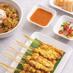 ชุดหมูโคตรคุ้ม (ข้าวหน้าหมูสันคอสะเต๊ะ ไข่ออนเซ็น 1 + หมูสะเต๊ะ 20 ไม้ + ขนมปัง 2 แผ่น + โค้ก 1 ขวด)