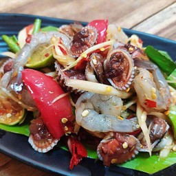 ตำกุ้งสด+หอยแครง