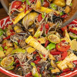 Lao-style bamboo shoot salad with cherry snails
