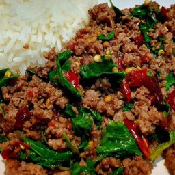 กะเพราเนื้อโคขุนบด ผัดพริกแห้ง