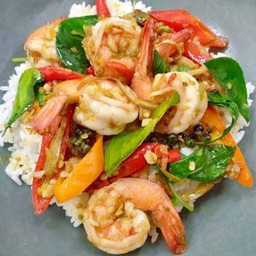 ผัดฉ่ากุ้ง ราดข้าว