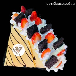 เครปกรอบวิปครีมสดบราวนี่หนึบสตรอเบอรี่สดเกาหลี