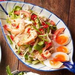 ยำวุ้นเส้นไข่มะตูม กุ้งสด หมูสับ