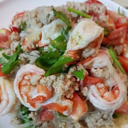 ยำวุ้นเว้นกุ้งสุก+หมูสับ