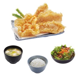 ไก่และไข่เทมปุระ+ข้าวสวยญี่ปุ่น +ซุปมิโซะ+มินิสลัด