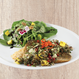 สเต็กปลากะพงยำงาขี้ม่อน.