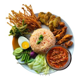 ข้าวคลุกน้ำพริกมะม่วง+หมูทอด+ไข่ต้ม