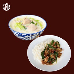 ข้าวกะเพราหมุกรอบ+ต้มข่าไก่