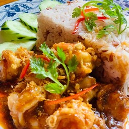 ข้าวกุ้งกระเทียมซอสขลุกขลิก