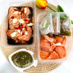 ยำแซลมอน130กรัม + บราวน์ดอง150กรัม