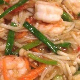 เห็ดเข็มทองผัดกุ้ง