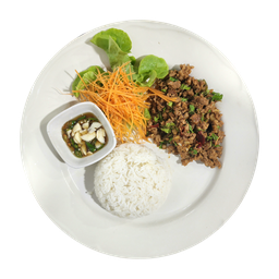 กระเพราเนื้อโคขุนราดข้าว