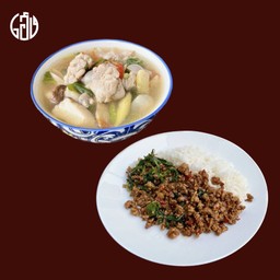 [อร่อยซ่ากับโค้ก] กะเพราหมูสับ+ ต้มยำไก่น้ำใส +  โค้ก ไม่มีน้ำตาล (กระป๋อง)