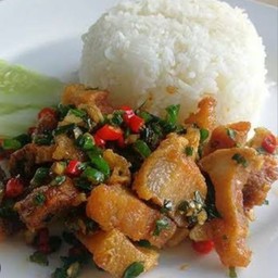 ผัดพริกเกลือหมูกรอบราดข้าว