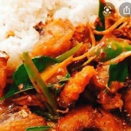 ปลาช่อนผัดฉ่าราดข้าว