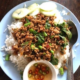 กะเพราหมูสับราดข้าว