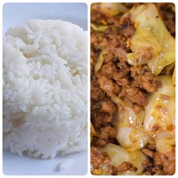 ข้าวกะหล่ำปลีผัดน้ำปลาพริกหมูสับ