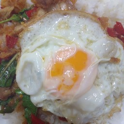 กระเพราไก่ทอดไข่ดาว ราดข้าว