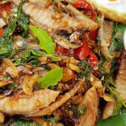 กระเพราปลาทูไร้ก้าง (กับข้าว)