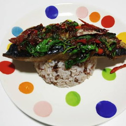 ข้าวราดกระเพราปลาซาบะย่าง+ไข่ดาว