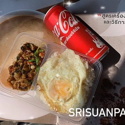 [อร่อยซ่ากับโค้ก]ข้าวกะเพราหอยเซลล์ไข่ดาว+โค๊กกระป๋อง
