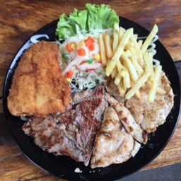 จับโบ้สเต็ก(หมู+ไก่+ปลา)