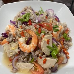 ยำวุ้นเส้นกุ้ง+หมูสับ+หมูยอ