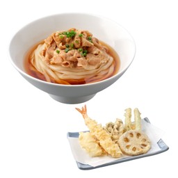 อุด้งหมูซุปโชยุสไตล์ญี่ปุ่น และ ออลสตาร์เทมปุระ (กุ้ง ปลาหมึก ถั่วแขก รากบัว และเห็ดชิเมจิเทมปุระ)