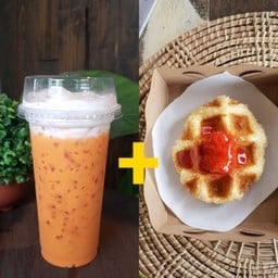 ชาไทย,โกโก้,ชาเขียว,โอวัลติน,ฯลฯ  คู่ วาฟเฟิล