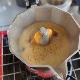 Blue moka pot coffee