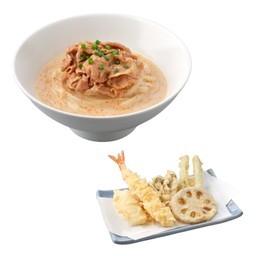 อุด้งหมูซุปสไปซี่ทงคตสึ และ ออลสตาร์เทมปุระ(กุ้ง ปลาหมึก ถั่วแขก รากบัว และเห็ดชิเมจิเทมปุระ)