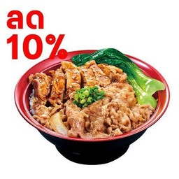 (ลด 10%) ข้าวหน้าเนื้อสุคิยะและไก่เทริยากิ