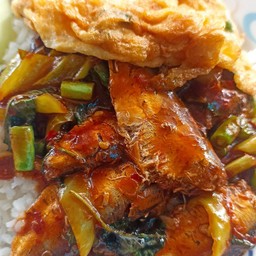 ข้าวผัดกระเพราปลากระป๋อง+ไข่เจียว