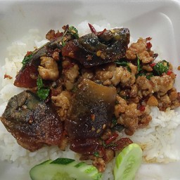 กระเพราไข่เยี่ยวม้าราดข้าว