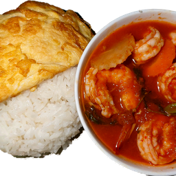 ชุดข้าวอิ่มคุ้ม ข้าวไข่เจียวแกงส้มผักรวมกุ้ง