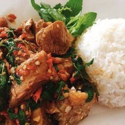 ผัดกะเพรากระดูกหมู ราดข้าว