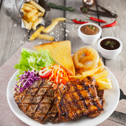 คอมบาย 1-สเต็กหมู่พริกไทยดำ+สเต็กไก่สไปซี่