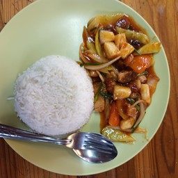 ข้าวราดผัดเปรี้ยวหวาน(เลือกเนื้อสัตว์)