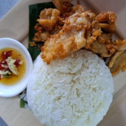 ไก่ทอดกระเทียม.ราดข้าว
