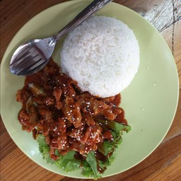 ข้าวราดซอสเกาหลี(เลือกเนื้อสัตว์ทอด)